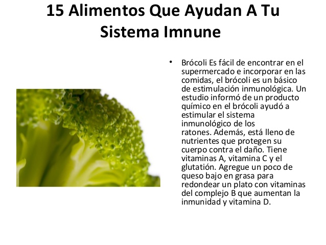15 Alimentos Que Ayudan A Tu       Sistema Imnune              •   Brócoli Es fácil de encontrar en el                  su...