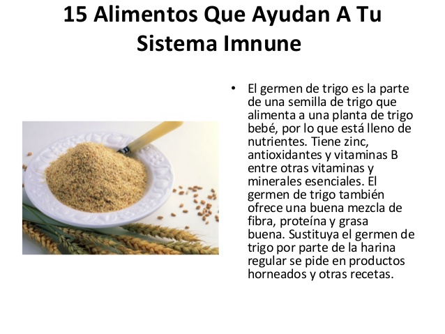 15 Alimentos Que Ayudan A Tu       Sistema Imnune              • El germen de trigo es la parte                de una semi...